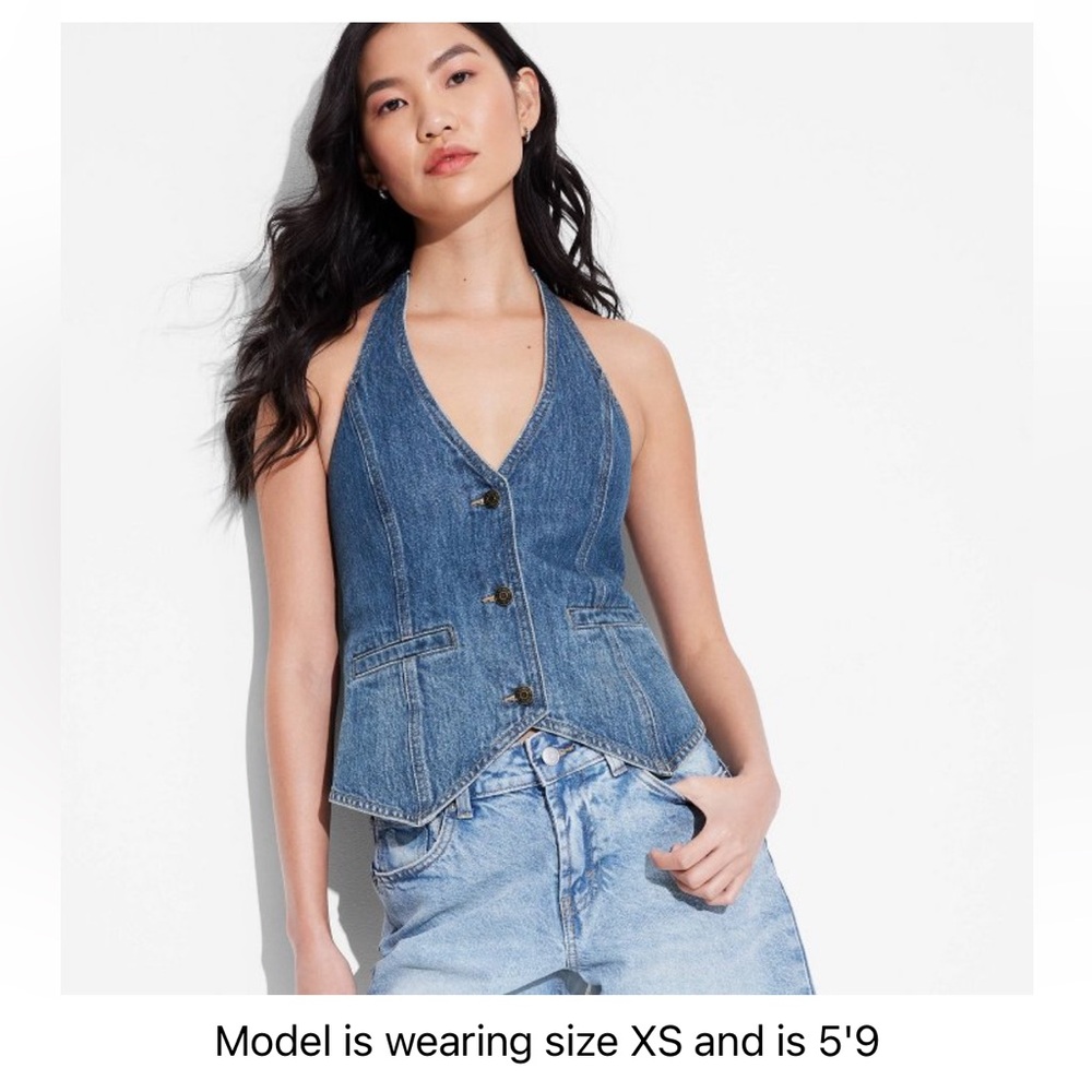 NWOT WILD FABLE Women's Open-Back Halter Blue Denim Vest Size XS SOLD OUT